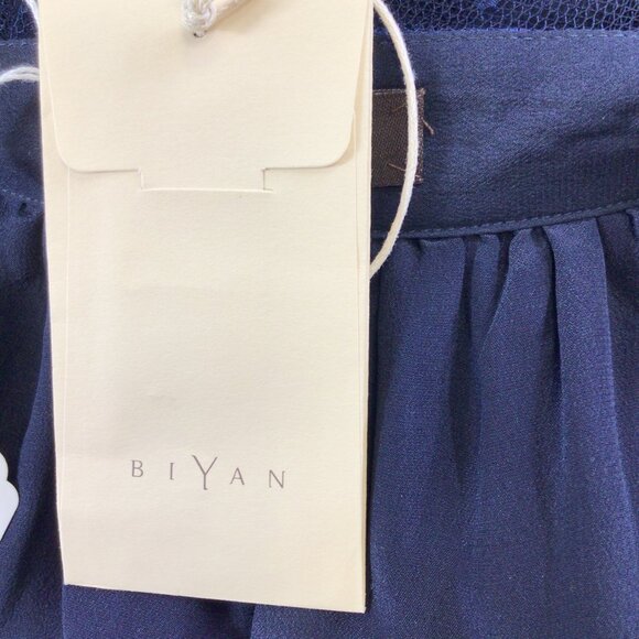 BIYAN NAVY BLUE FLORAL EMBROIDERED MESH TULLE MIDI SKIRT - Picture 5 of 5